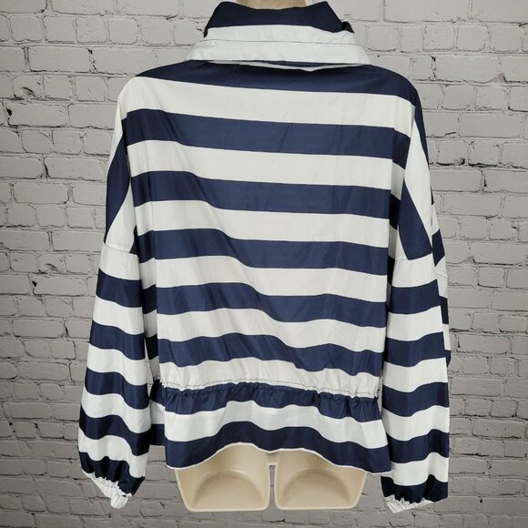Zara Navy White Boxy Hideable Hood Lightweight Windbreaker Jacket Size Large L - Picture 2 of 16